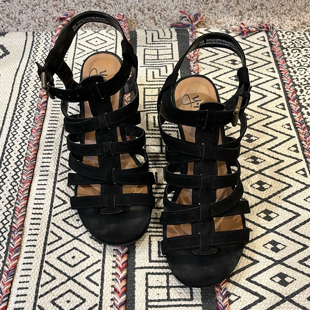 Black wedge sandals